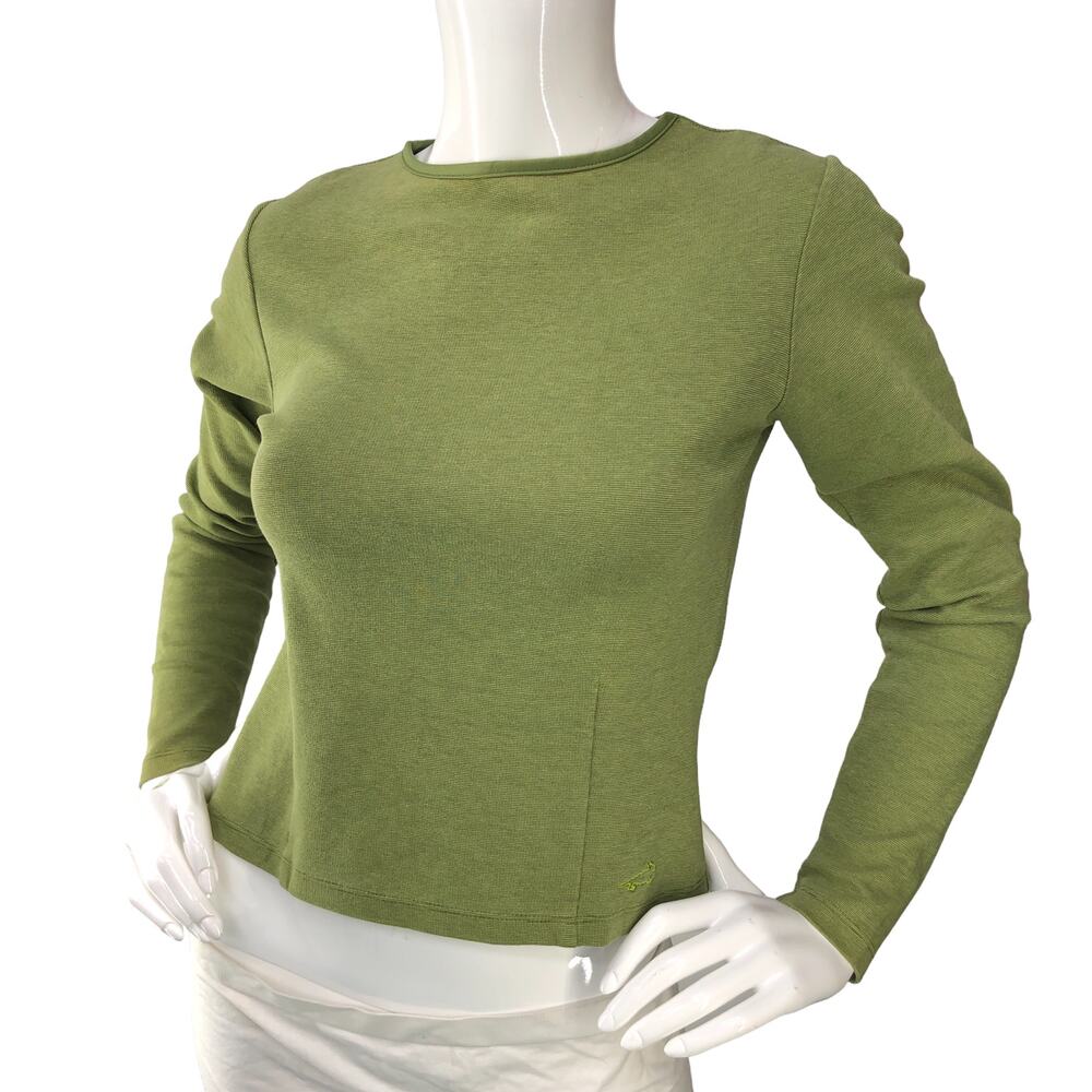 Horny Toad Womens Size XS Flexcel Top Crew Neck Long Sleeve Cropped Green